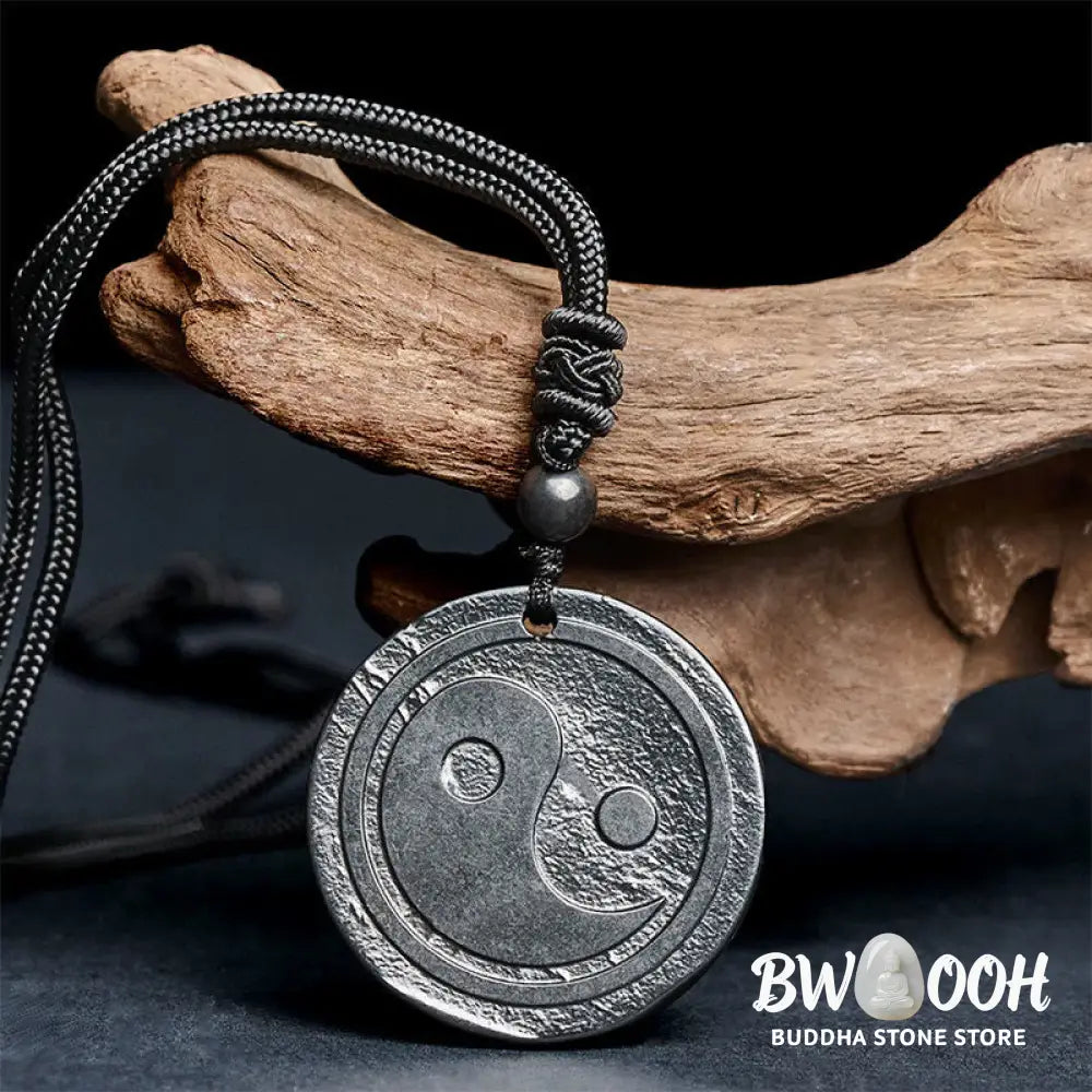 Buddha Stones Natural Authentic Shungite Stone Carved Yin Yang Protection Necklace Pendant - BWOOOH - Shungite