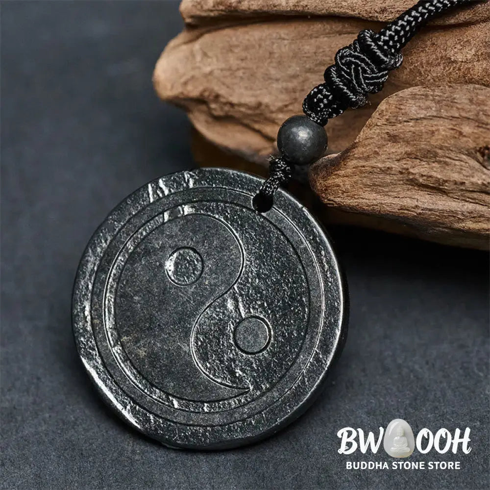 Buddha Stones Natural Authentic Shungite Stone Carved Yin Yang Protection Necklace Pendant - BWOOOH - Shungite