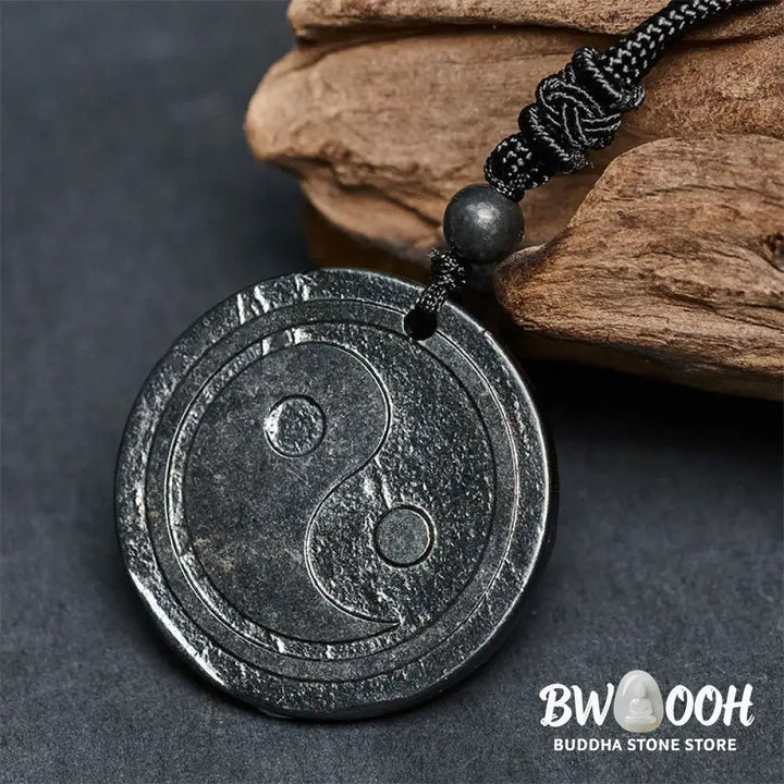 Buddha Stones Natural Authentic Shungite Stone Carved Yin Yang Protection Necklace Pendant - BWOOOH - Shungite