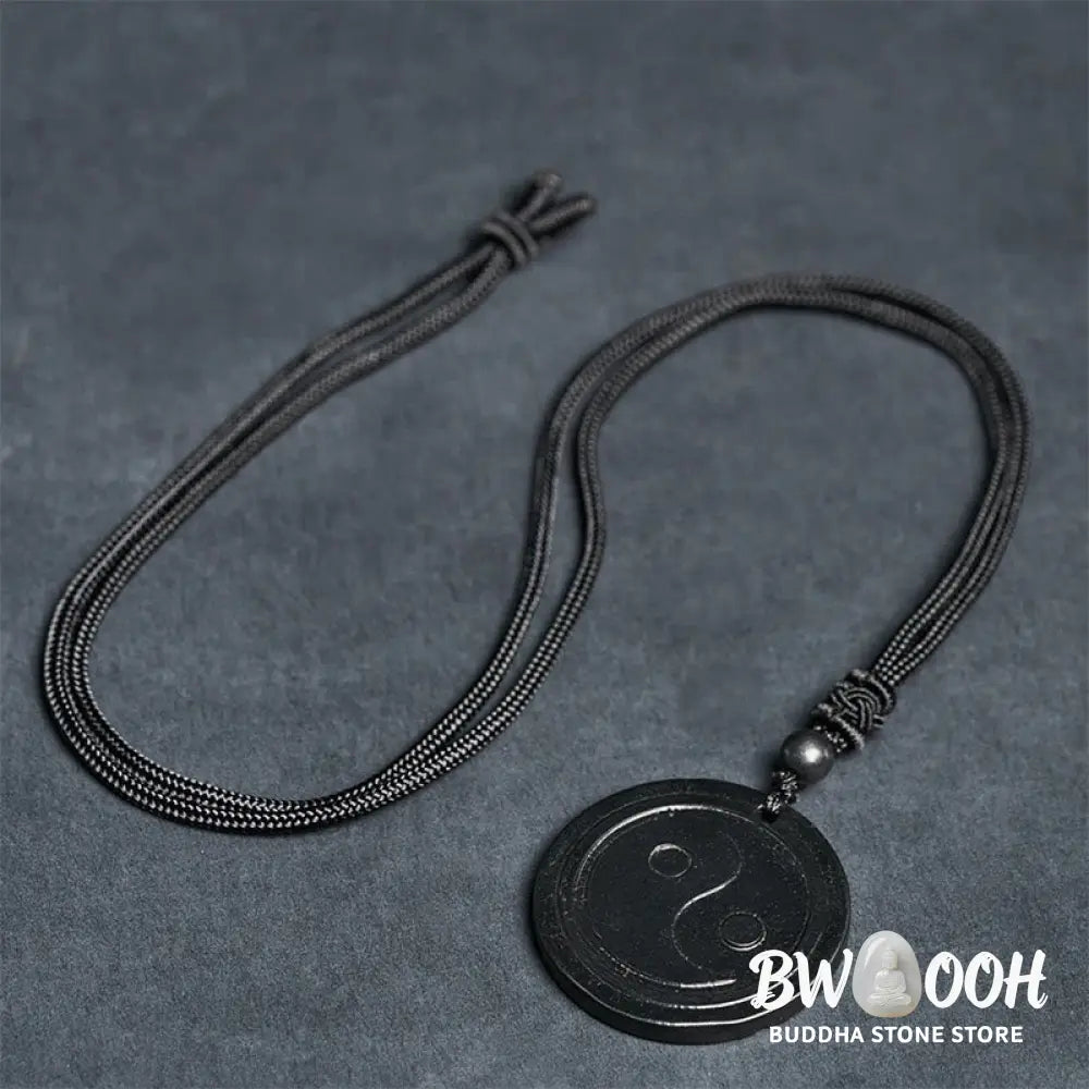Buddha Stones Natural Authentic Shungite Stone Carved Yin Yang Protection Necklace Pendant - BWOOOH - Shungite