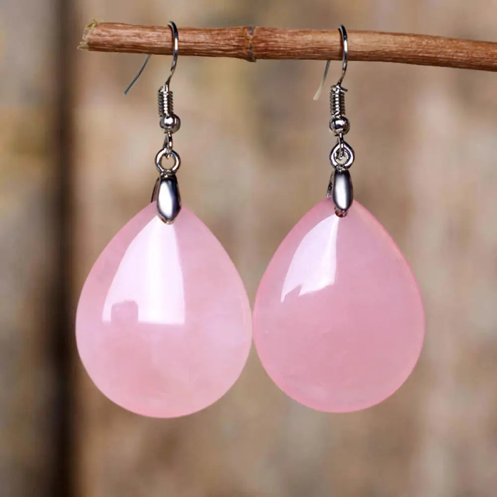 Buddha Stones Natural Aventurine Dangle Healing Drop Earrings - Pink Crystal - Earrings