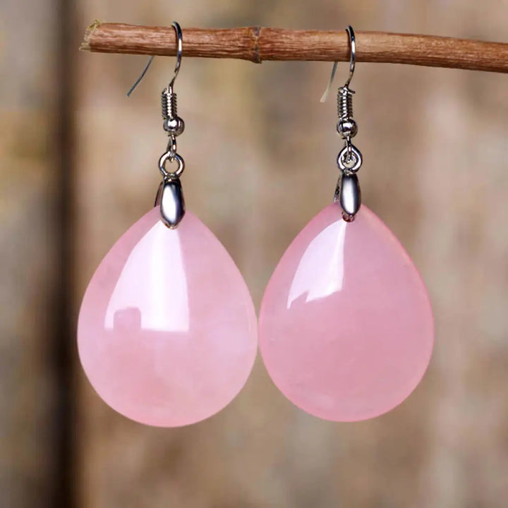 Buddha Stones Natural Aventurine Dangle Healing Drop Earrings - Pink Crystal - Earrings