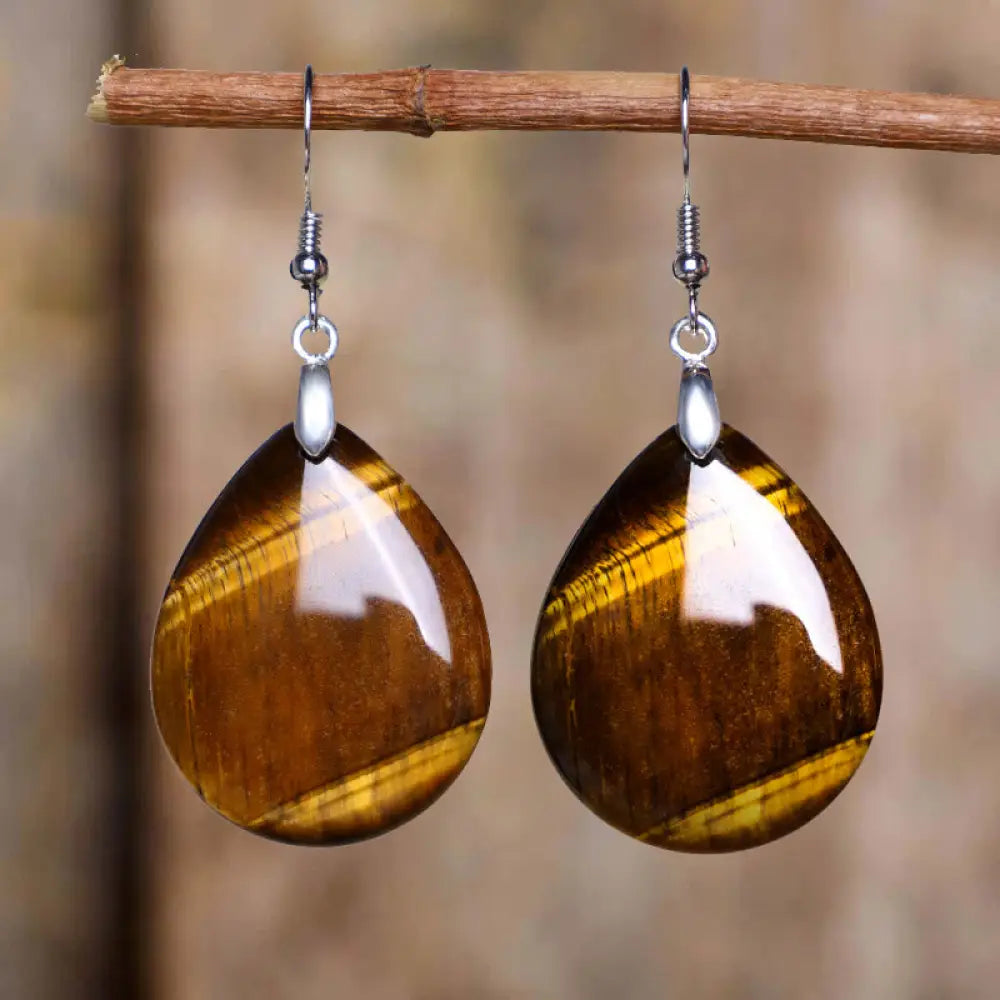 Buddha Stones Natural Aventurine Dangle Healing Drop Earrings - Tiger Eye - Earrings