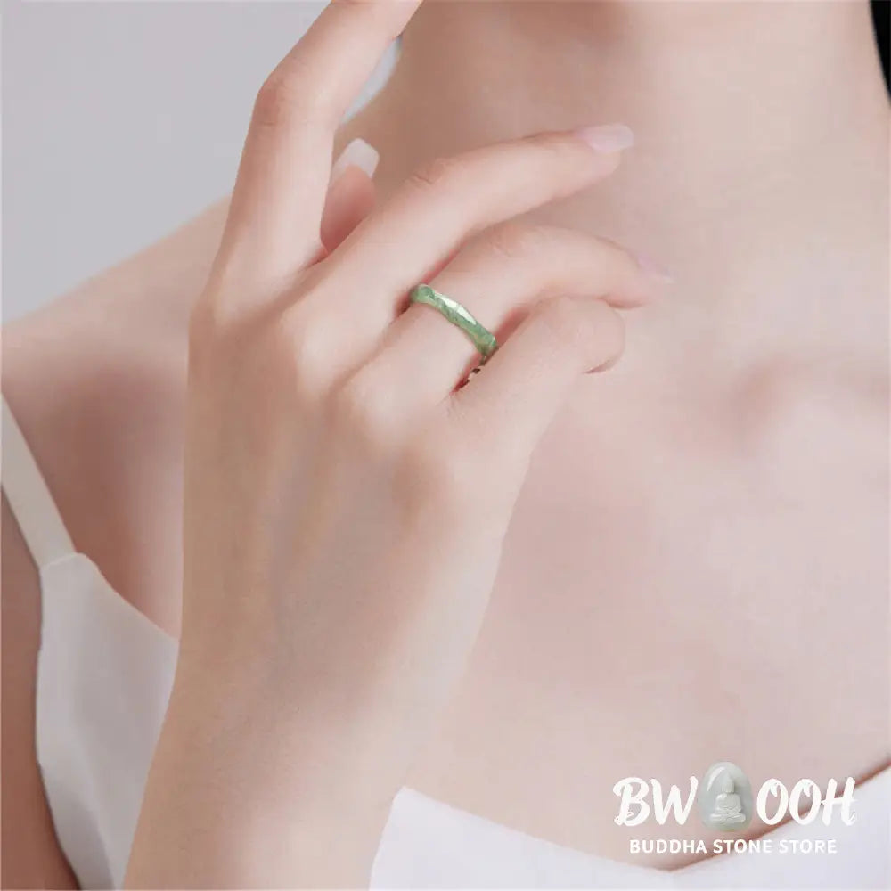 Buddha Stones Natural Bamboo Design Jade Abundance Ring - Ring
