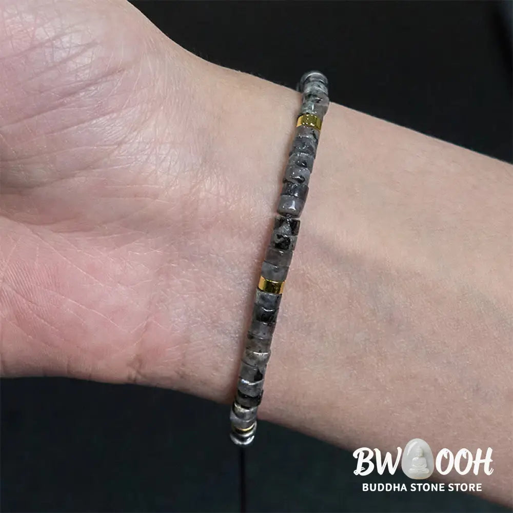 Buddha Stones Natural Black Glitter Stone Courage Spacer Bead Bracelet - BWOOOH - Bracelet