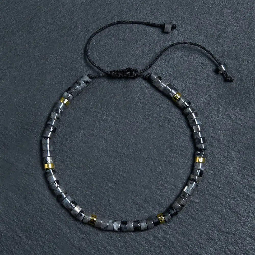 BWOOOH Natural Black Glitter Stone Courage Spacer Bead Bracelet — natural stone crystal healing bracelet for spiritual hea...