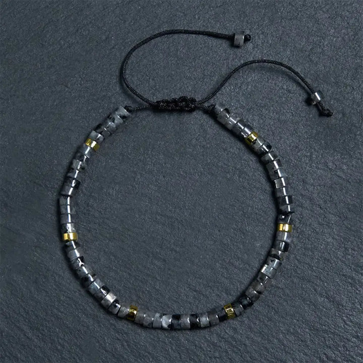 BWOOOH Natural Black Glitter Stone Courage Spacer Bead Bracelet — natural stone crystal healing bracelet for spiritual hea...