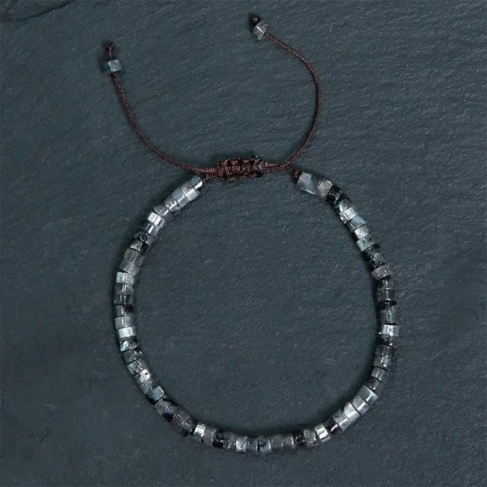 Buddha Stones Natural Black Glitter Stone Courage Spacer Bead Bracelet - BWOOOH - Silvery Spacer Bead(Wrist