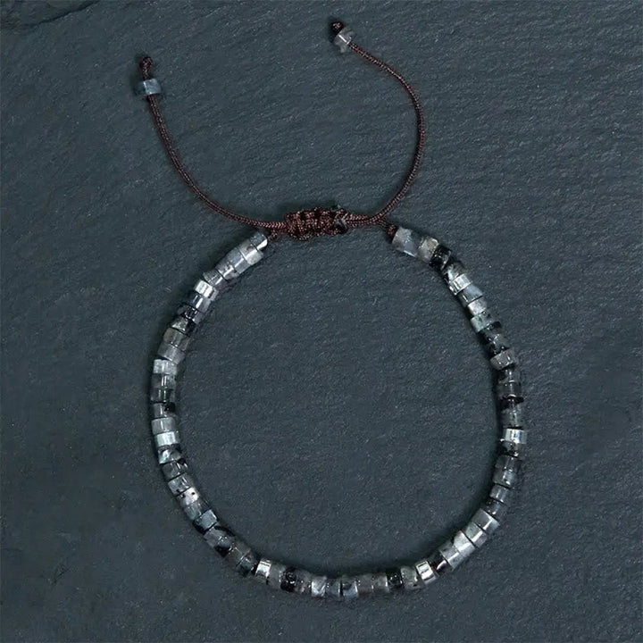Buddha Stones Natural Black Glitter Stone Courage Spacer Bead Bracelet - BWOOOH - Silvery Spacer Bead(Wrist