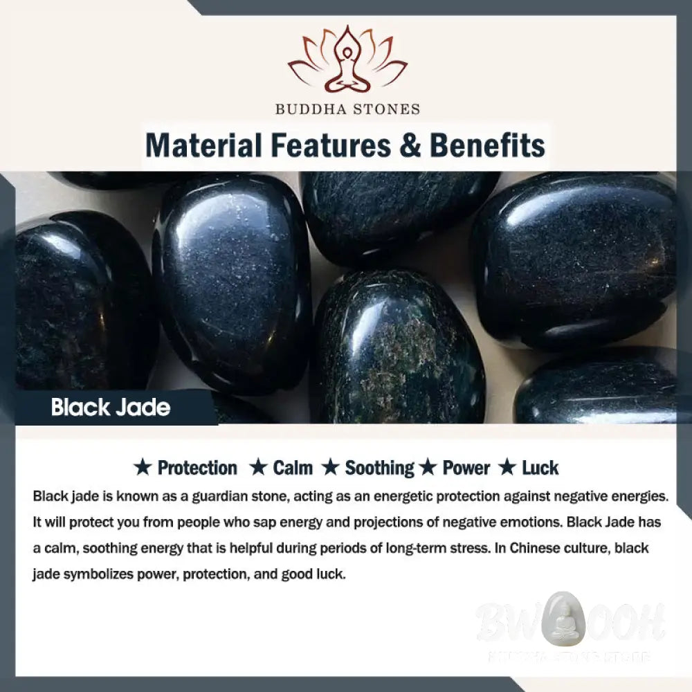 Buddha Stones Natural Black Jade Chinese Zodiac Dragon Tooth Pattern Protection Necklace Pendant - BWOOOH - Black