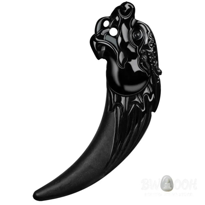 Buddha Stones Natural Black Jade Chinese Zodiac Dragon Tooth Pattern Protection Necklace Pendant - BWOOOH - Black