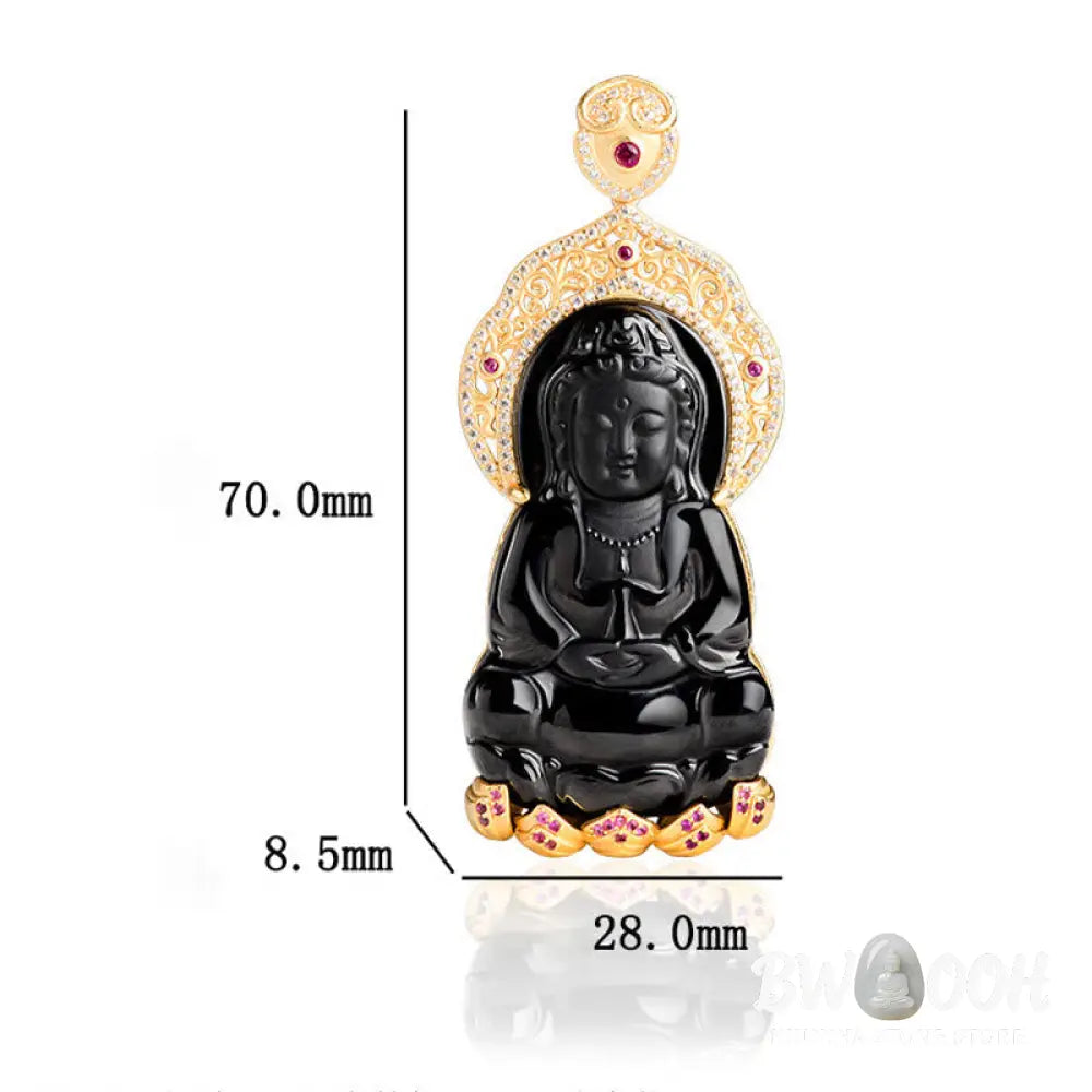 Buddha Stones Natural Black Jade Kwan Yin Avalokitesvara Wealth Titanium Steel Chain Necklace Pendant - BWOOOH - Black