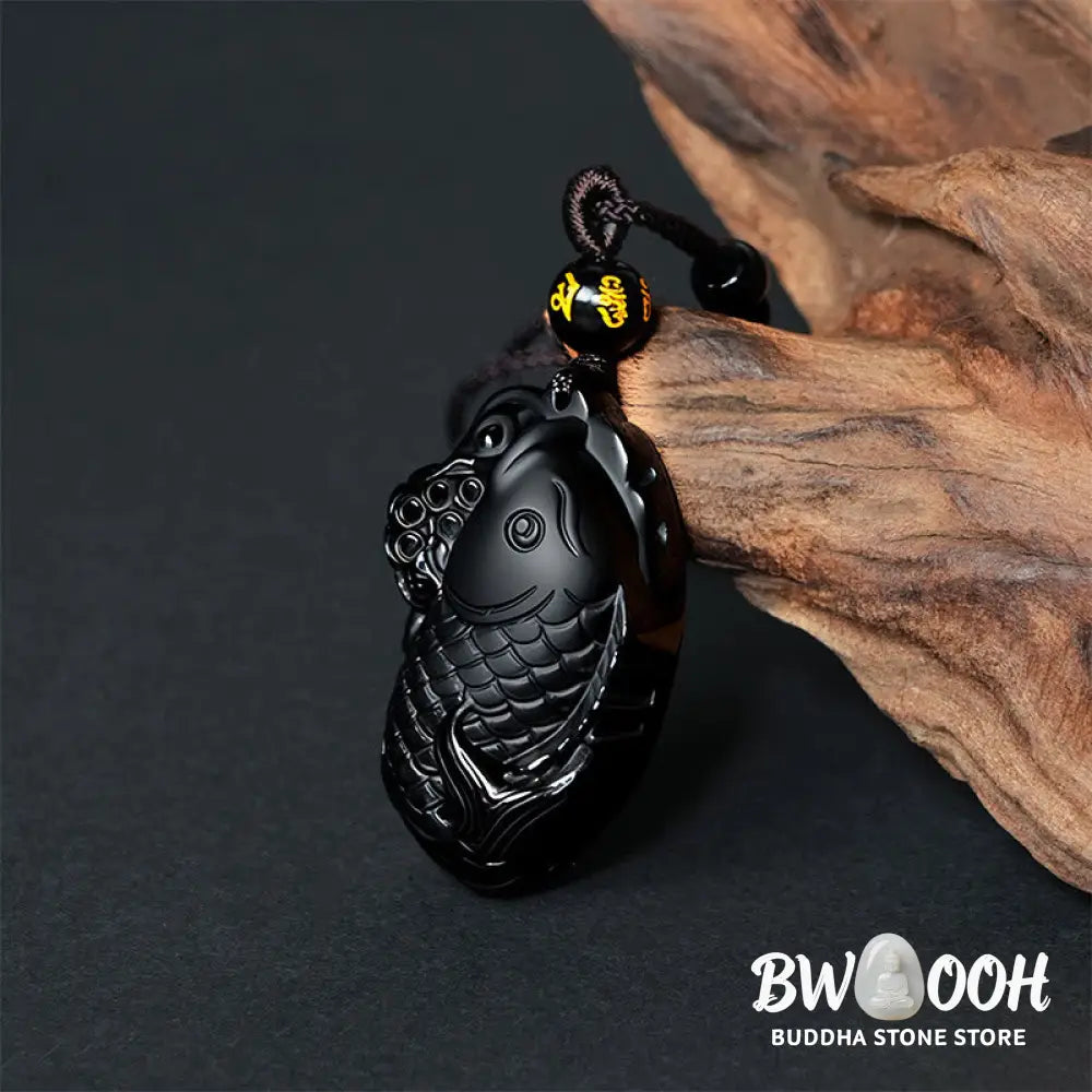 Buddha Stones Natural Black Obsidian Amphioxus Strength Necklace Pendant - BWOOOH - Black Obsidian - Necklaces &