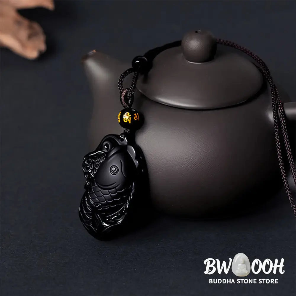 Buddha Stones Natural Black Obsidian Amphioxus Strength Necklace Pendant - BWOOOH - Black Obsidian - Necklaces &amp;