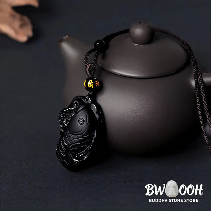 Buddha Stones Natural Black Obsidian Amphioxus Strength Necklace Pendant - BWOOOH - Black Obsidian - Necklaces &amp;