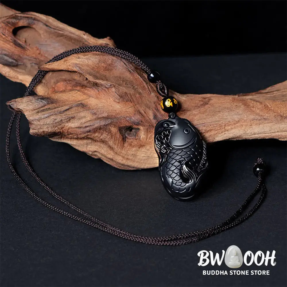 Buddha Stones Natural Black Obsidian Amphioxus Strength Necklace Pendant - BWOOOH - Black Obsidian - Necklaces &amp;