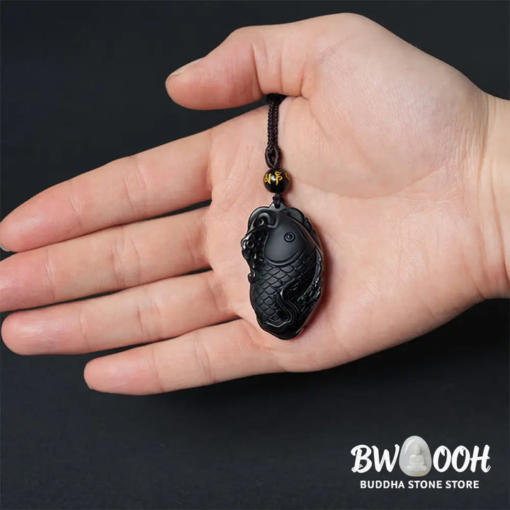 Buddha Stones Natural Black Obsidian Amphioxus Strength Necklace Pendant - BWOOOH - Black Obsidian - Necklaces &amp;