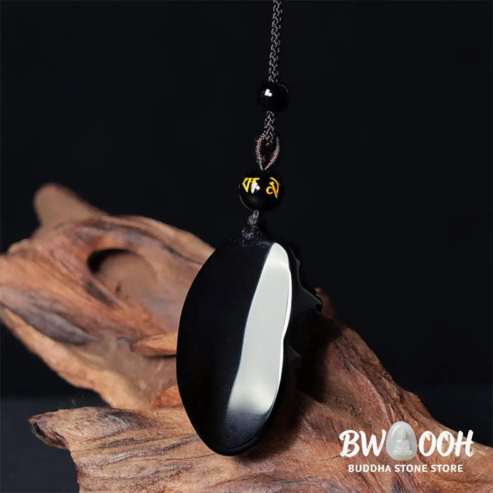 Buddha Stones Natural Black Obsidian Amphioxus Strength Necklace Pendant - BWOOOH - Black Obsidian - Necklaces &amp;