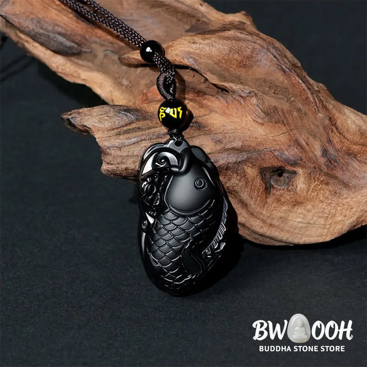 Buddha Stones Natural Black Obsidian Amphioxus Strength Necklace Pendant - BWOOOH - Black Obsidian - Necklaces &amp;