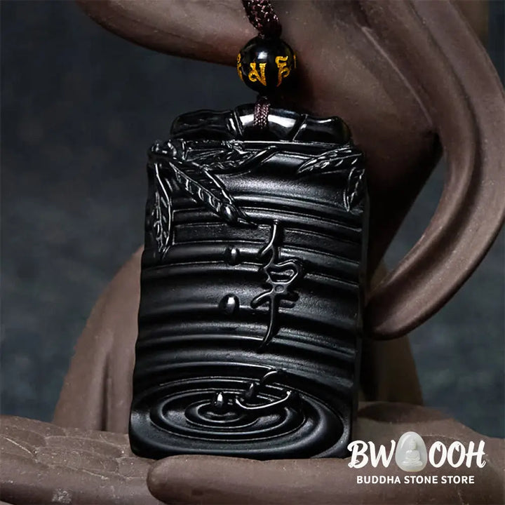 Buddha Stones Natural Black Obsidian Bamboo Fulfillment Necklace Pendant - BWOOOH - Black Obsidian - Necklaces &amp;