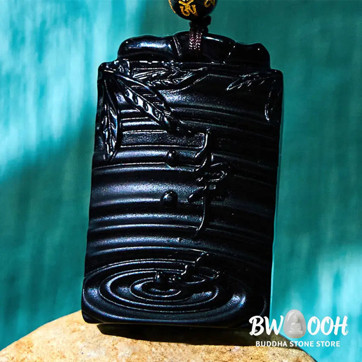 Buddha Stones Natural Black Obsidian Bamboo Fulfillment Necklace Pendant - BWOOOH - Black Obsidian - Necklaces &amp;