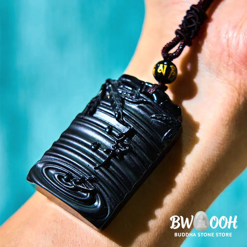 Buddha Stones Natural Black Obsidian Bamboo Fulfillment Necklace Pendant - BWOOOH - Black Obsidian - Necklaces &amp;