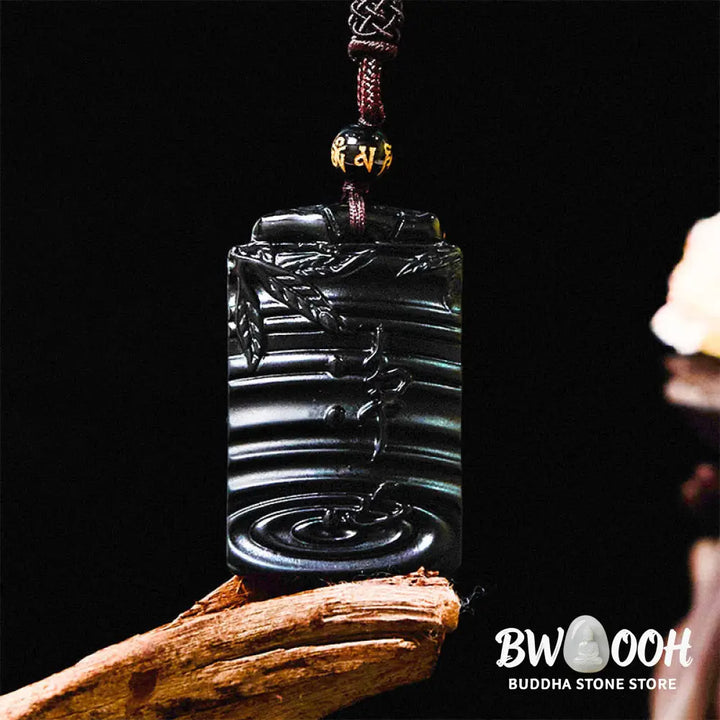Buddha Stones Natural Black Obsidian Bamboo Fulfillment Necklace Pendant - BWOOOH - Black Obsidian - Necklaces &amp;