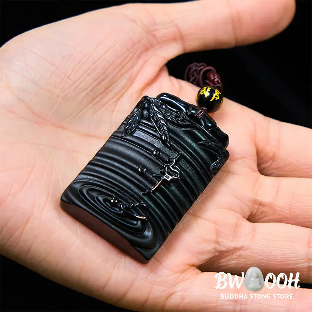 Buddha Stones Natural Black Obsidian Bamboo Fulfillment Necklace Pendant - BWOOOH - Black Obsidian - Necklaces &amp;