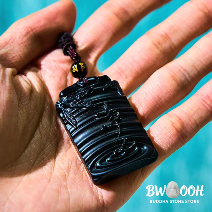 Buddha Stones Natural Black Obsidian Bamboo Fulfillment Necklace Pendant - BWOOOH - Black Obsidian - Necklaces &amp;