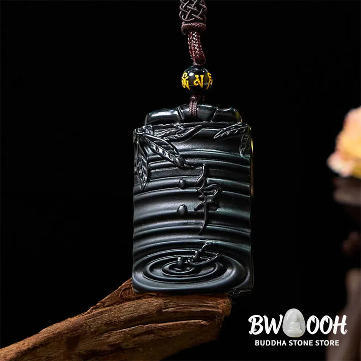 Buddha Stones Natural Black Obsidian Bamboo Fulfillment Necklace Pendant - BWOOOH - Black Obsidian - Necklaces &amp;