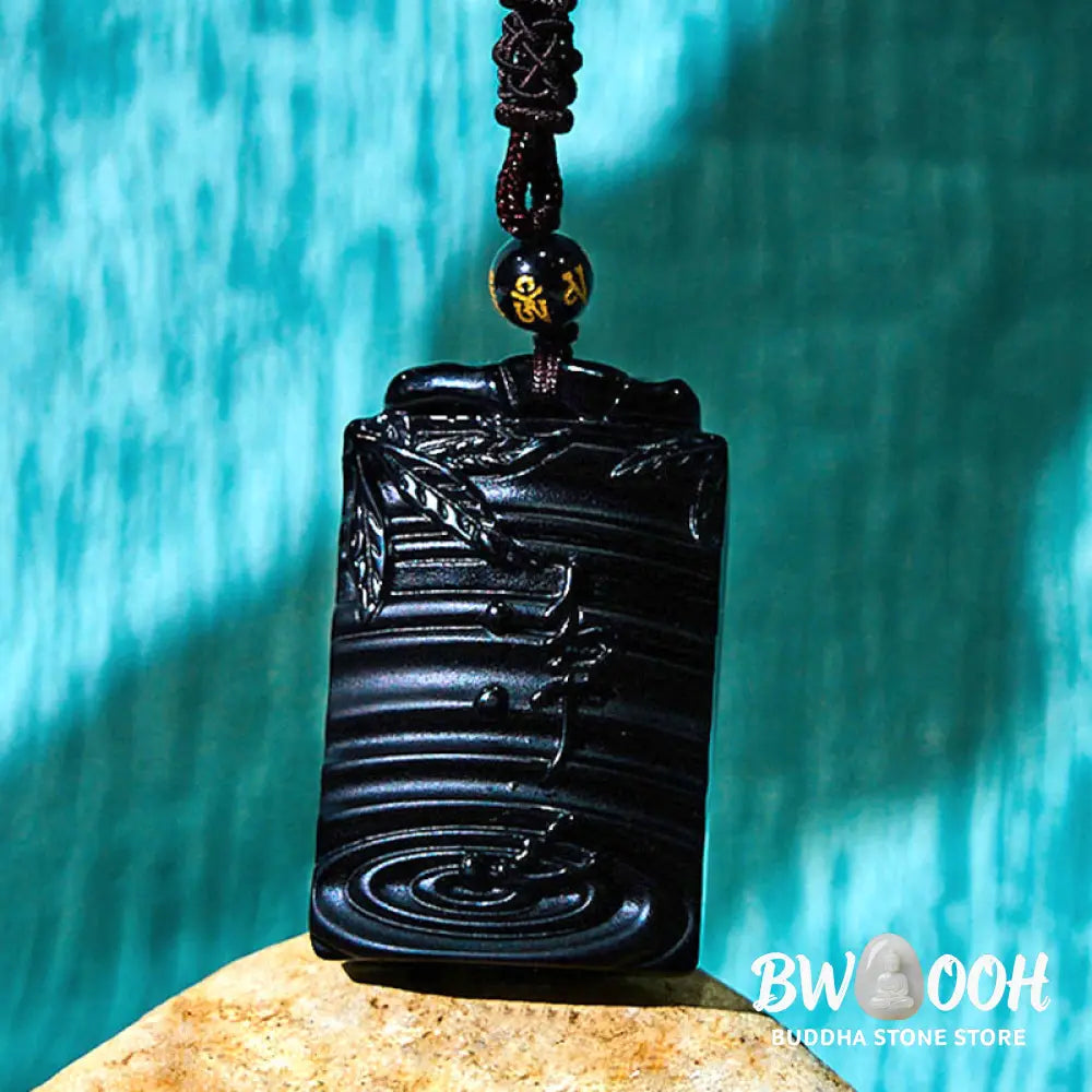Buddha Stones Natural Black Obsidian Bamboo Fulfillment Necklace Pendant - BWOOOH - Black Obsidian - Necklaces &amp;