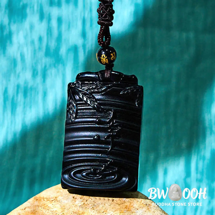Buddha Stones Natural Black Obsidian Bamboo Fulfillment Necklace Pendant - BWOOOH - Black Obsidian - Necklaces &amp;
