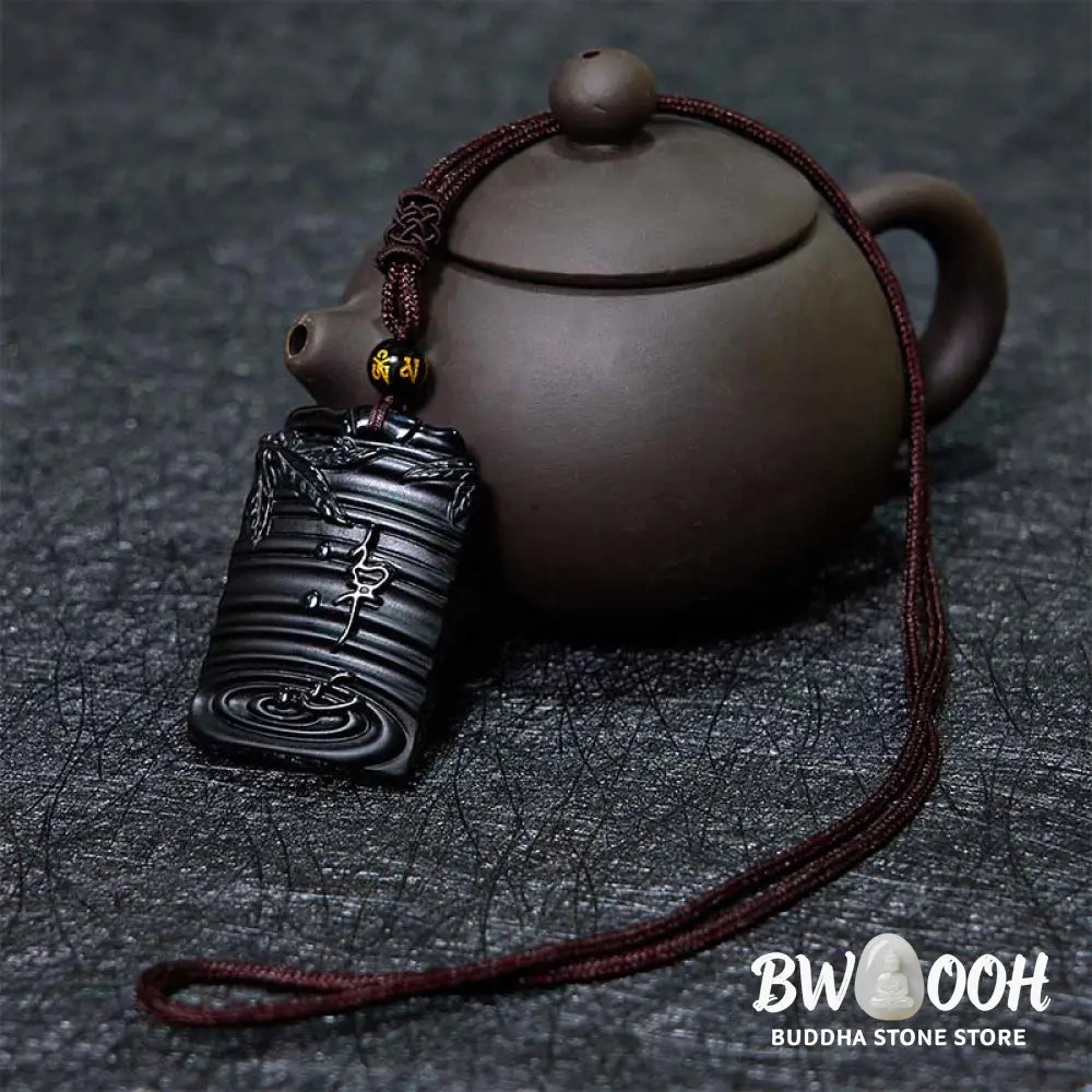 Buddha Stones Natural Black Obsidian Bamboo Fulfillment Necklace Pendant - BWOOOH - Black Obsidian - Necklaces &amp;