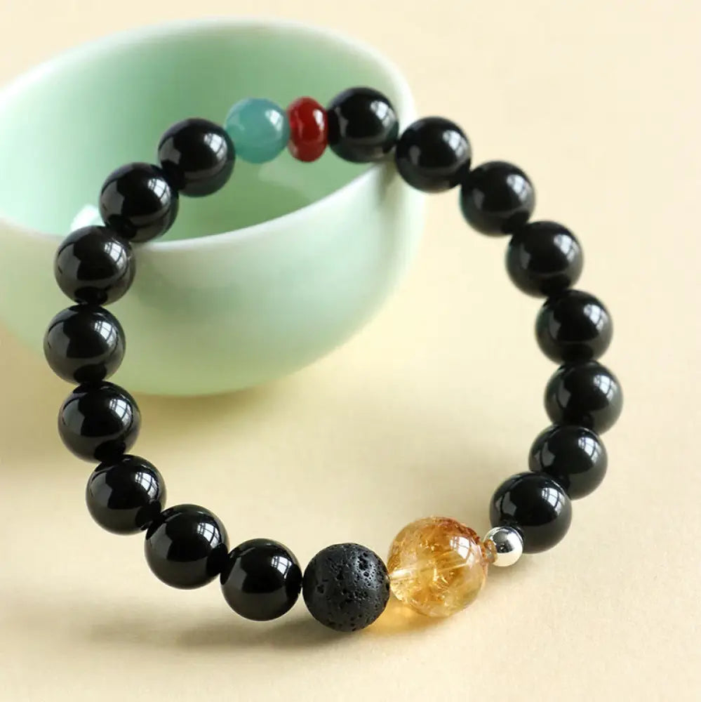 BWOOOH Natural Black Obsidian Beads Strength Fulfillment Bracelet — Black Obsidian black obsidian bracelet for spiritual h...