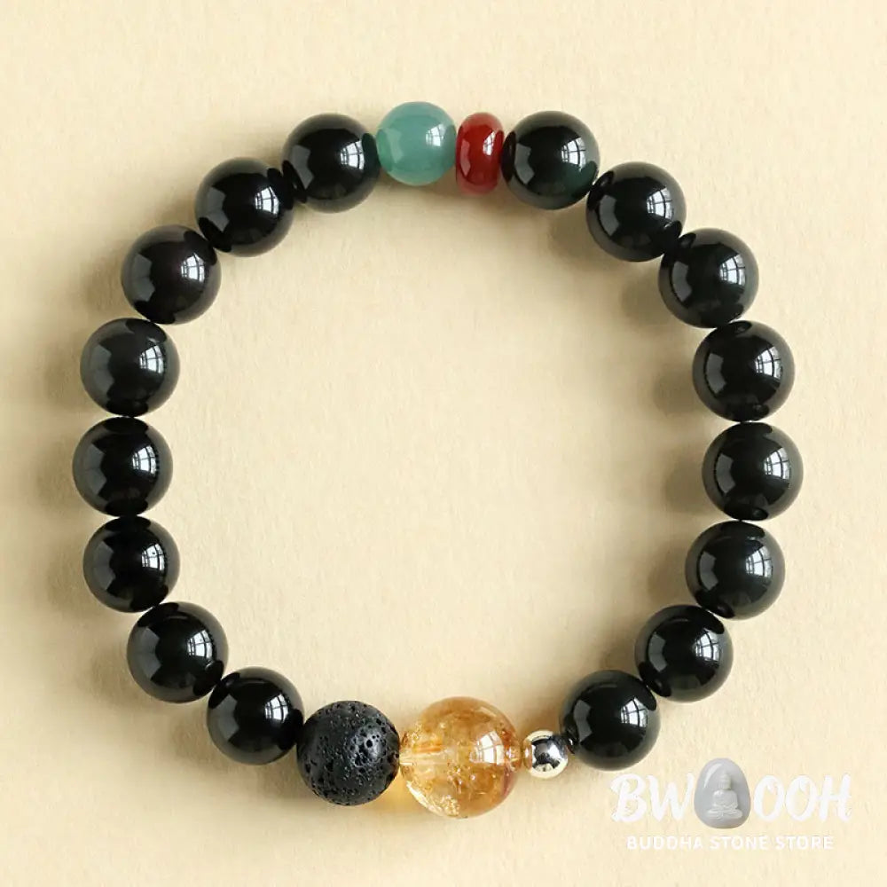 Buddha Stones Natural Black Obsidian Beads Strength Fulfillment Bracelet - BWOOOH - Bracelet