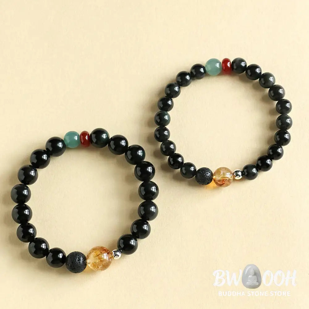 Buddha Stones Natural Black Obsidian Beads Strength Fulfillment Bracelet - BWOOOH - Bracelet