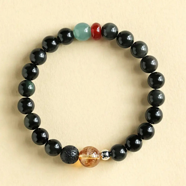 Buddha Stones Natural Black Obsidian Beads Strength Fulfillment Bracelet - BWOOOH - 8mm(Wrist Circumference 14-16cm)