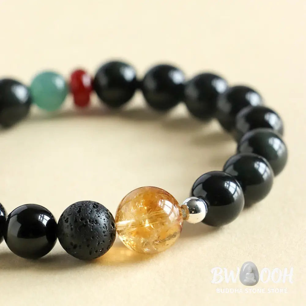Buddha Stones Natural Black Obsidian Beads Strength Fulfillment Bracelet - BWOOOH - Bracelet