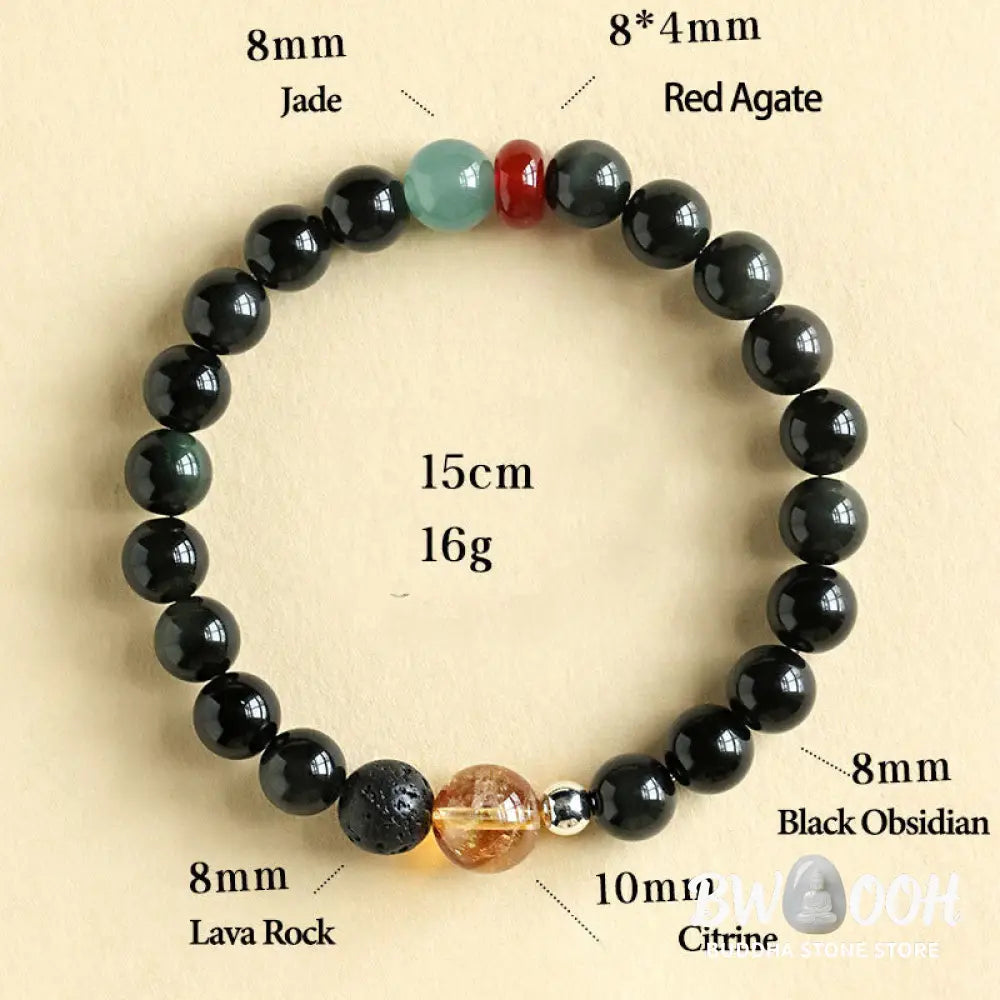 Buddha Stones Natural Black Obsidian Beads Strength Fulfillment Bracelet - BWOOOH - Bracelet