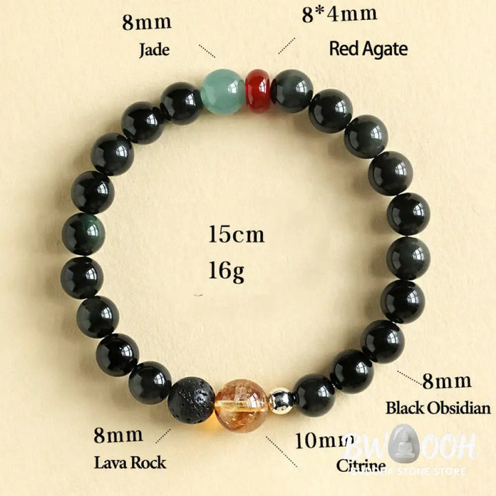 Buddha Stones Natural Black Obsidian Beads Strength Fulfillment Bracelet - BWOOOH - Bracelet