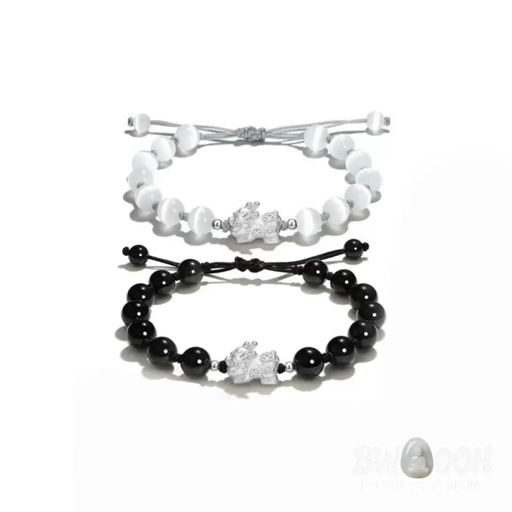 Buddha Stones Natural Black Obsidian Cat’s Eye Pink Crystal PiXiu Strength Bracelet - BWOOOH - Bracelet