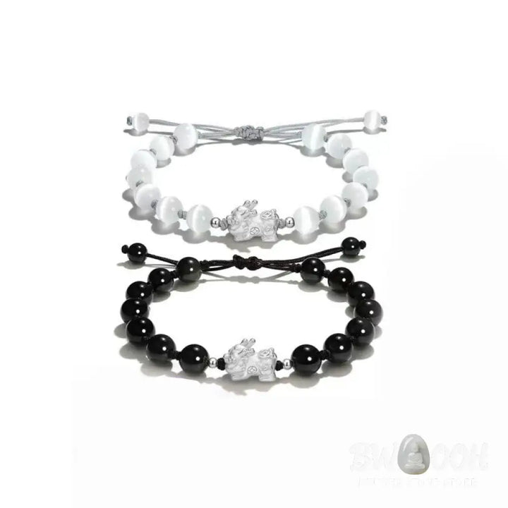 Buddha Stones Natural Black Obsidian Cat’s Eye Pink Crystal PiXiu Strength Bracelet - BWOOOH - Bracelet