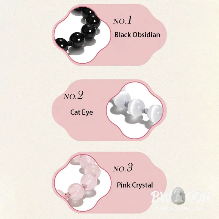 Buddha Stones Natural Black Obsidian Cat’s Eye Pink Crystal PiXiu Strength Bracelet - BWOOOH - Bracelet