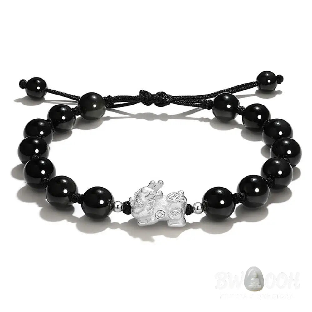 Buddha Stones Natural Black Obsidian Cat’s Eye Pink Crystal PiXiu Strength Bracelet - BWOOOH - Bracelet