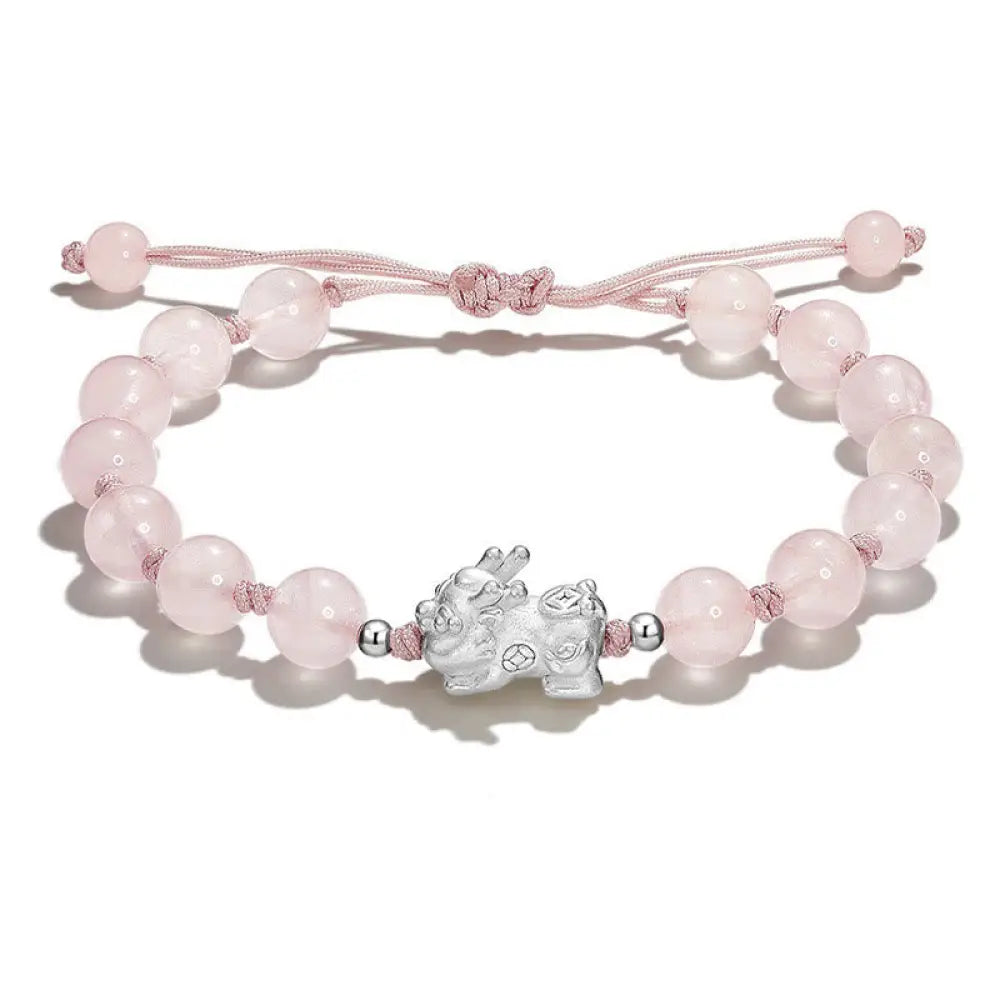 Buddha Stones Natural Black Obsidian Cat’s Eye Pink Crystal PiXiu Strength Bracelet - BWOOOH - Pink Crystal PiXiu(Wrist