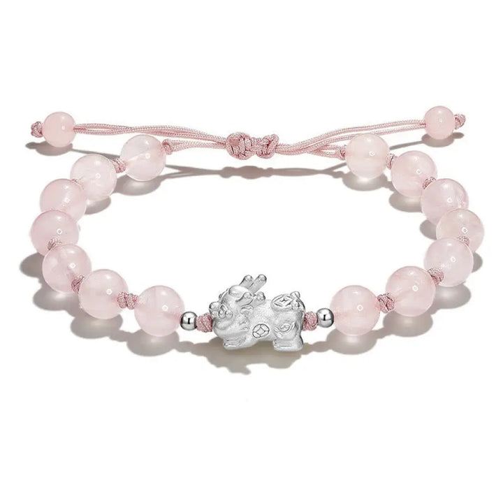 Buddha Stones Natural Black Obsidian Cat’s Eye Pink Crystal PiXiu Strength Bracelet - BWOOOH - Pink Crystal PiXiu(Wrist