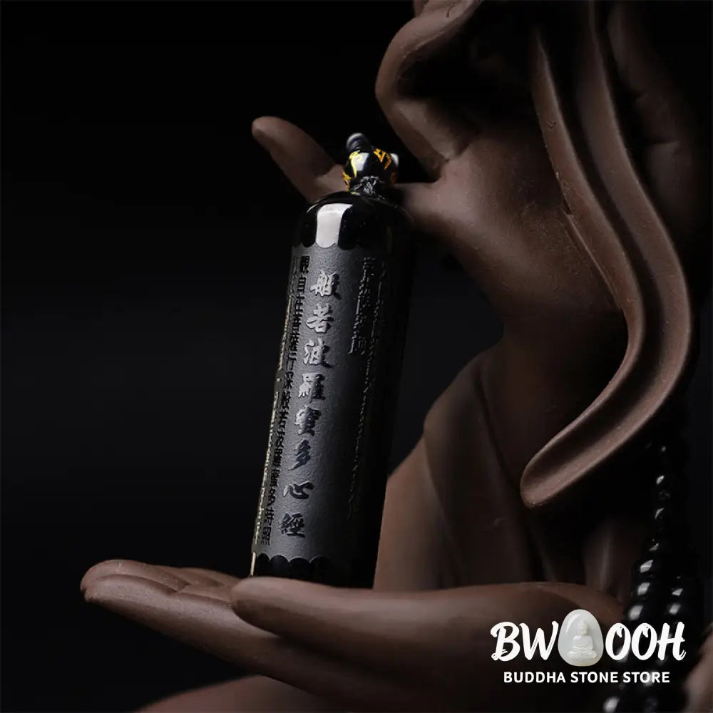 Buddha Stones Natural Black Obsidian Heart Sutra Purification Necklace Pendant - BWOOOH - Black