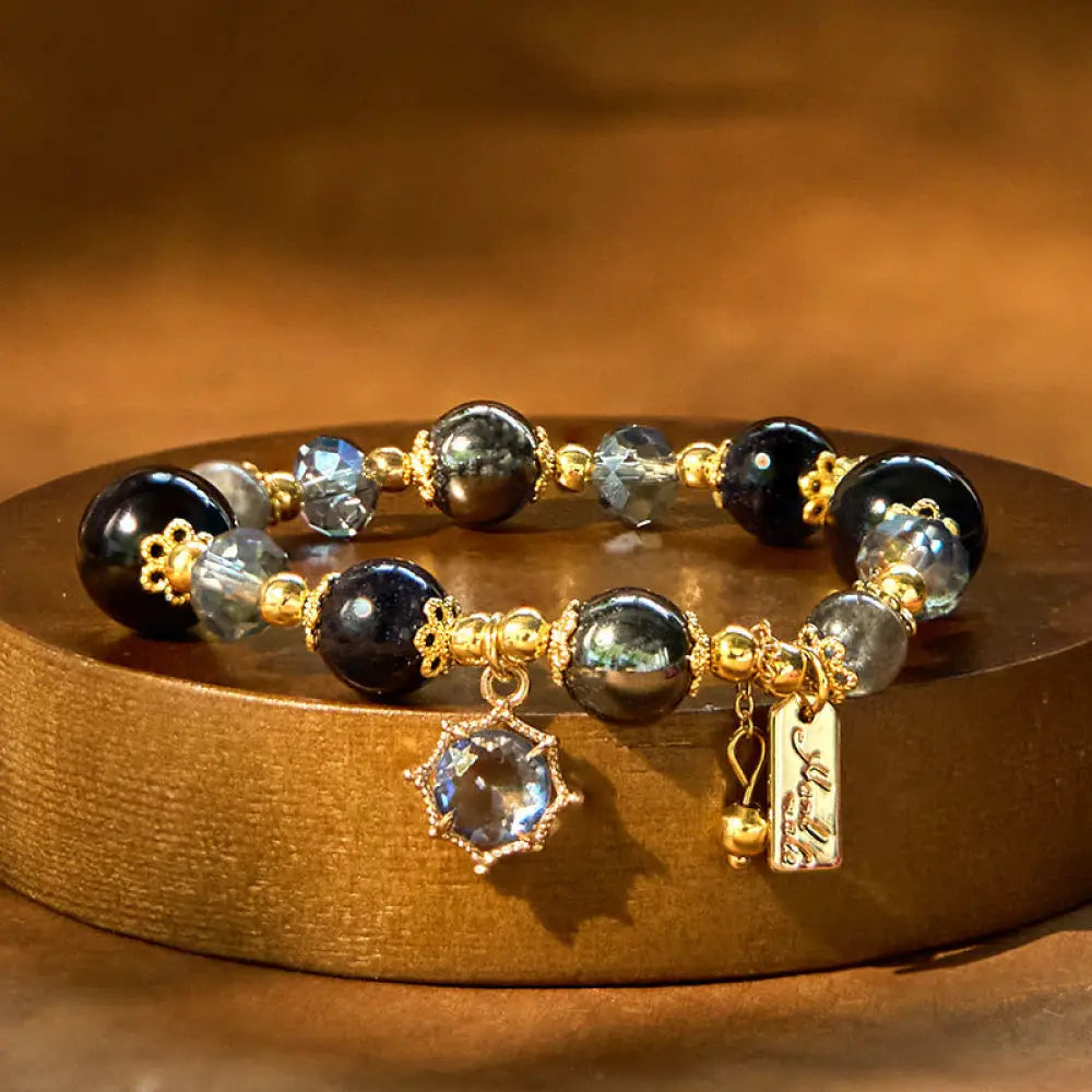BWOOOH Natural Black Obsidian Hematite Blue Sandstone Strength Bracelet - BWOOOH - Black Obsidian Hematite
