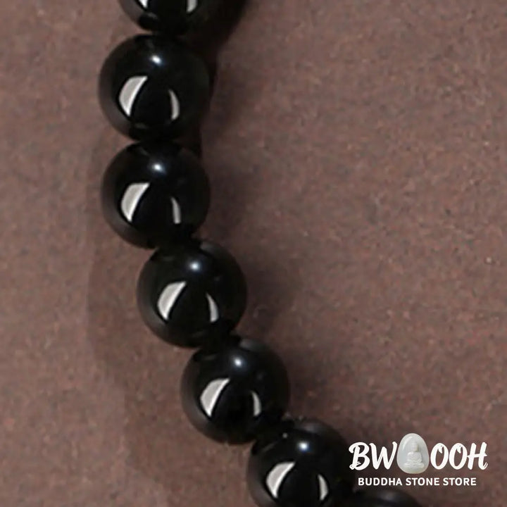 Buddha Stones Natural Black Obsidian Hetian Jade Gourd Double Happiness Strength Bracelet - Bracelet