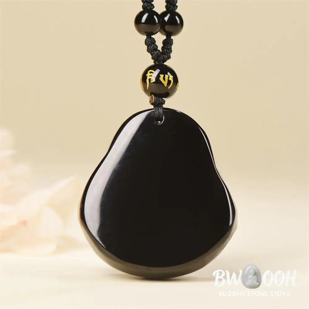 Buddha Stones Natural Black Obsidian Ice Obsidian Laughing Buddha Purification Necklace Pendant - BWOOOH - Necklaces &amp;
